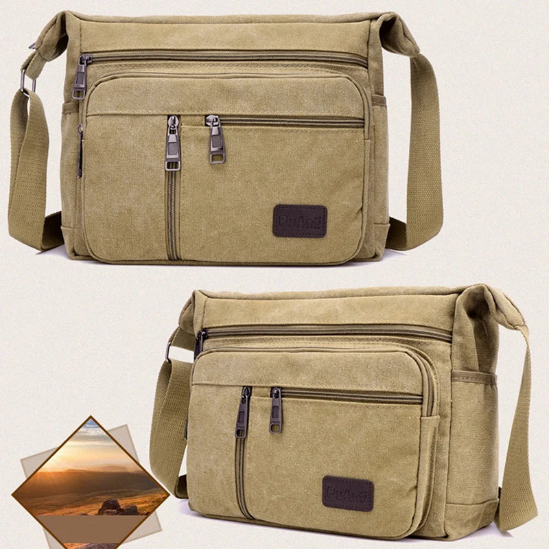 Canvas Casual Shoulder Crossbody Outdoor Bag Mens Travel School Retro Zipper Sho
