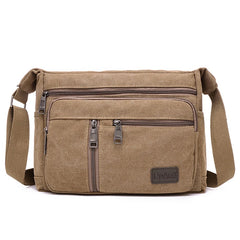 Mens Canvas Shoulder Bag Casual Outdoor Retro Zipper Travel Crossbody