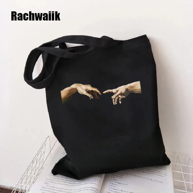 Goth Shopping Bag Graphic Tote Harajuku Shopper Bag Women Canvas Shoulder Bag