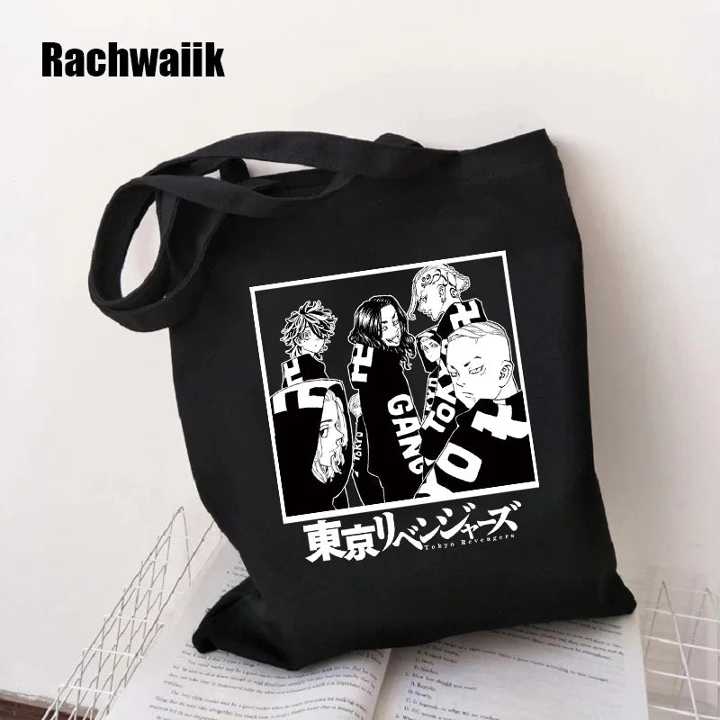 Goth Shopping Bag Graphic Tote Harajuku Shopper Bag Women Canvas Shoulder Bag