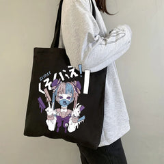 Goth Shopping Bag Graphic Tote Harajuku Shopper Bag Women Canvas Shoulder Bag