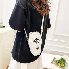 Gothic Coffin Cross Messenger Bag Women Leather Shoulder Crossbody 4 Colors