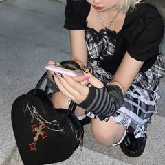 Gothic Heart Purse Handbags Y2k Girls Punk Shoulder Bag Metal Decoration