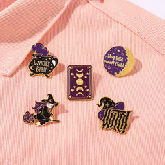 Gothic Witch Enamel Pins Witchcraft Tarot Moonlight Witch Hat Chest Pin
