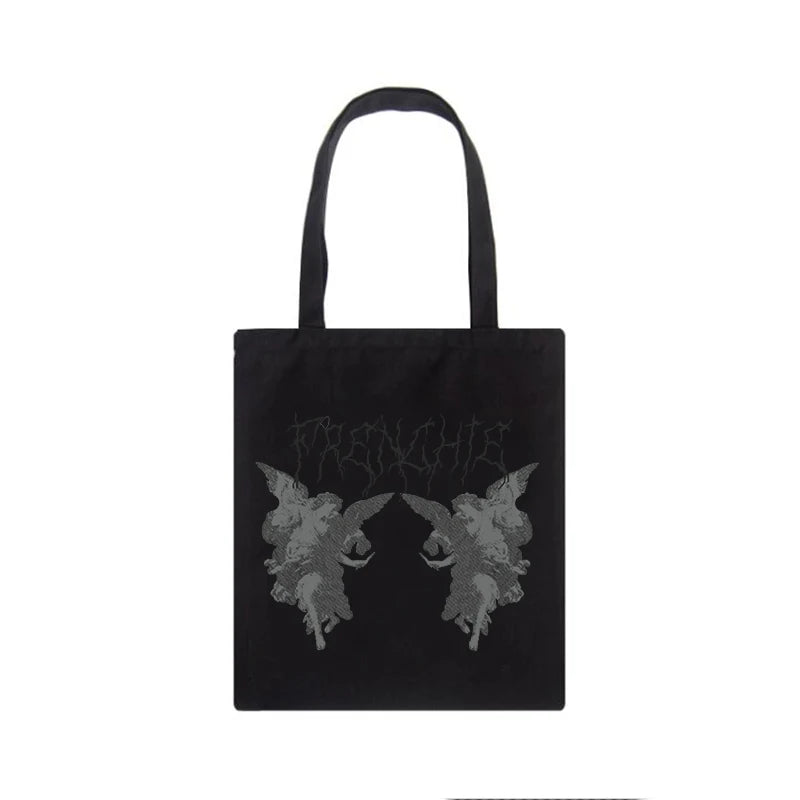 Gothic angel print canvas bag Large-capacity casual fun Harajuku shopper ba