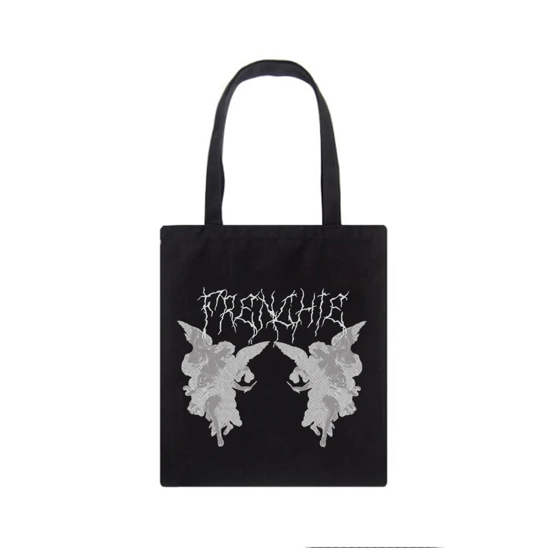 Gothic angel print canvas bag Large-capacity casual fun Harajuku shopper ba