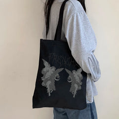 Gothic angel print canvas bag Large-capacity casual fun Harajuku shopper ba