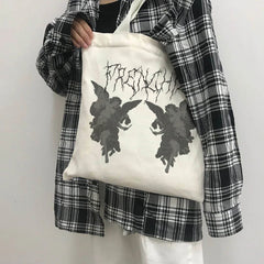 Gothic angel print canvas bag Large-capacity casual fun Harajuku shopper ba