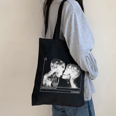 Gothic Skull Letter Print Canvas Bag Harajuku Dark Shopper Y2K Women Shoulder Ba
