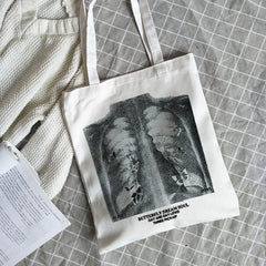 Gothic Skull Letter Print Canvas Bag Harajuku Dark Shopper Y2K Women Shoulder Ba