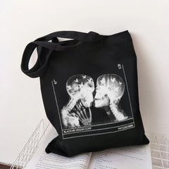 Gothic Skull Letter Print Canvas Bag Harajuku Dark Shopper Y2K Women Shoulder Ba