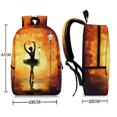 Cartoon Ballet Print Backpack for Travel Canvas Book Bags Rucksack Laptop School