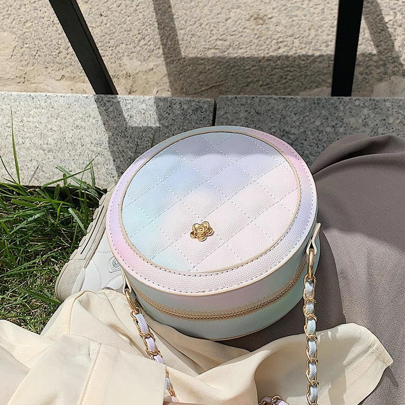 Gradient Lattice Round Crossbody Bag Chain Shoulder Messenger Bag