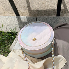 Gradient Lattice Round Crossbody Bag Chain Shoulder Messenger Bag