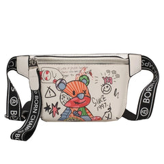 Bear Pattern Leather Shoulder Chest Bag Travel Women Fanny Pack Belt