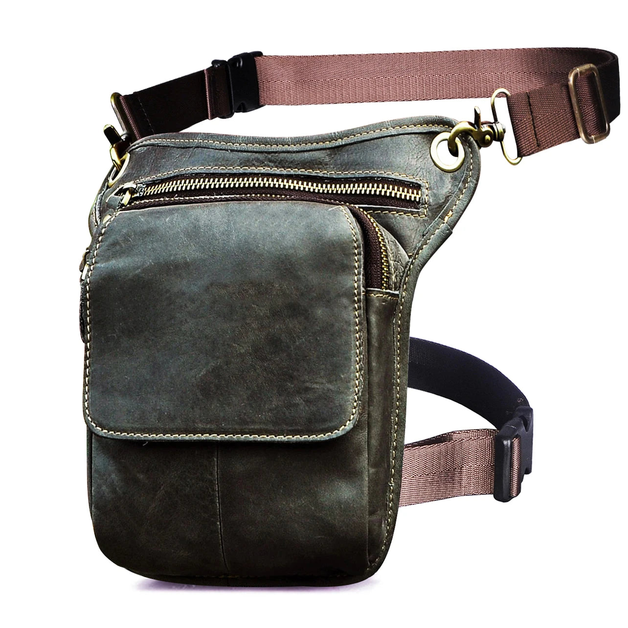 Grain Soft Leather Messenger Sling Bag Waist Belt Pack Leg Drop Bag