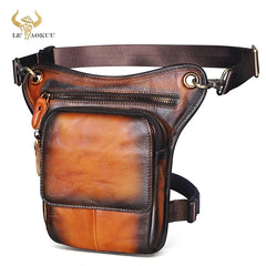 Grain Soft Leather Messenger Sling Bag Waist Belt Pack Leg Drop Bag