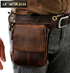 Grain Soft Leather Messenger Sling Bag Waist Belt Pack Leg Drop Bag