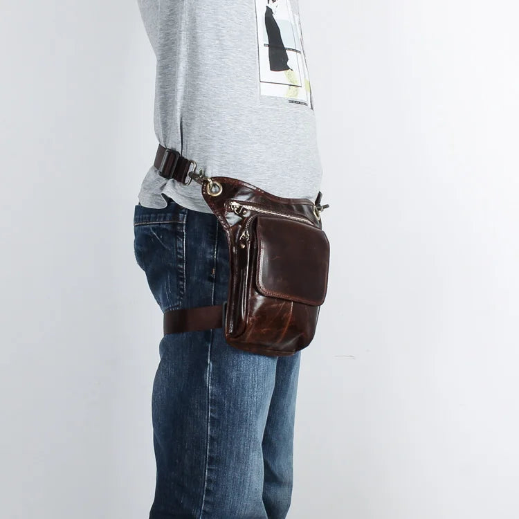 Grain Soft Leather Messenger Sling Bag Waist Belt Pack Leg Drop Bag