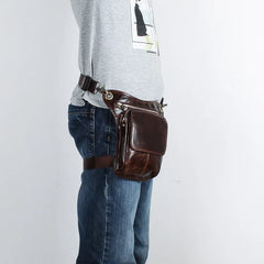 Grain Soft Leather Messenger Sling Bag Waist Belt Pack Leg Drop Bag