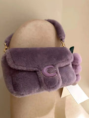 Grape Purple Wool Plush Shoulder Bag for Women