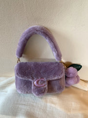 Grape Purple Wool Plush Shoulder Bag for Women