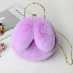 Gray Faux Fur Bag Winter Chains Rabbit Shaped Girls Princess Furry Plush C