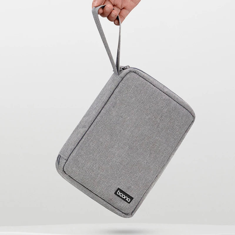 Gray USB Cable Storage Bag Travel Kit Tablet Protective Accessories