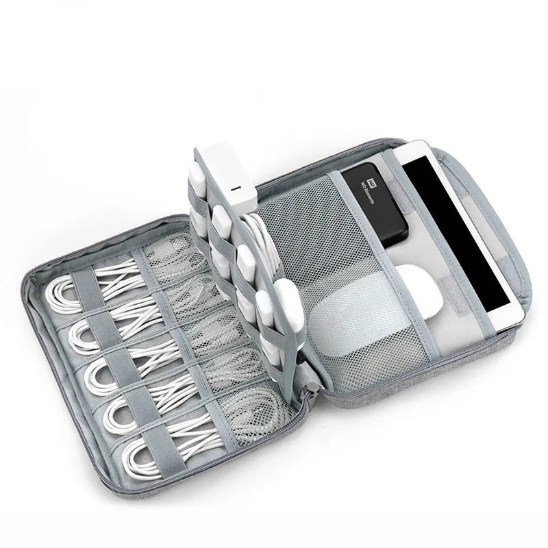 Gray USB Cable Storage Bag Travel Kit Tablet Protective Accessories