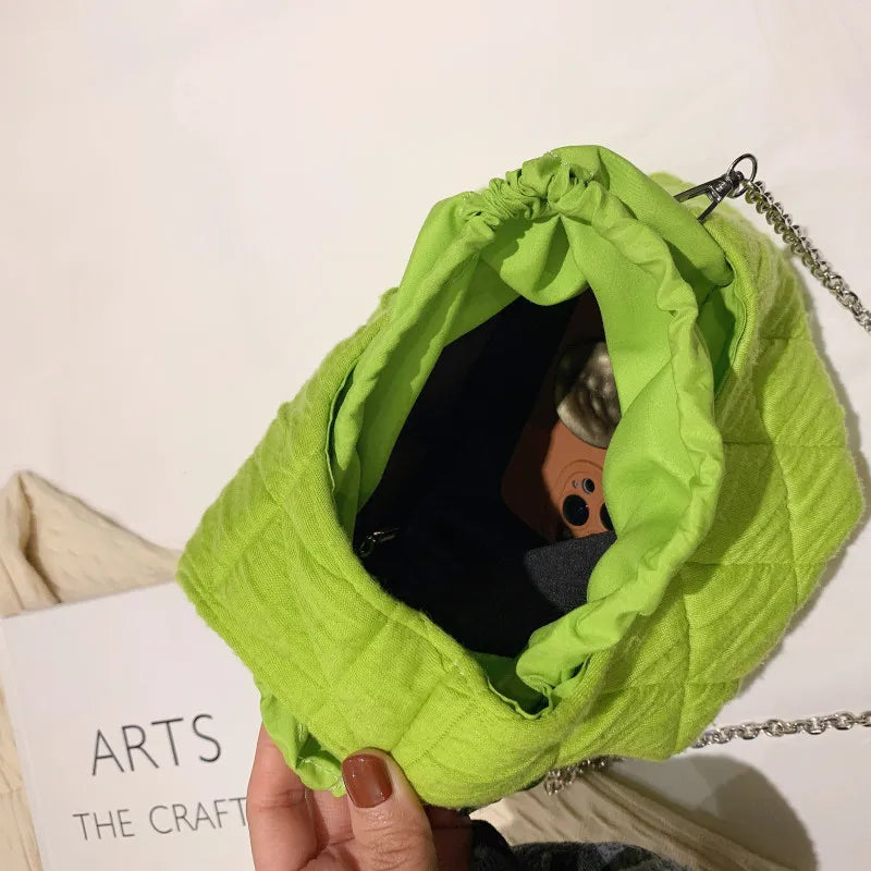 Quilted Green Crossbody Bag Embroidered Chain Shoulder Bag for Women