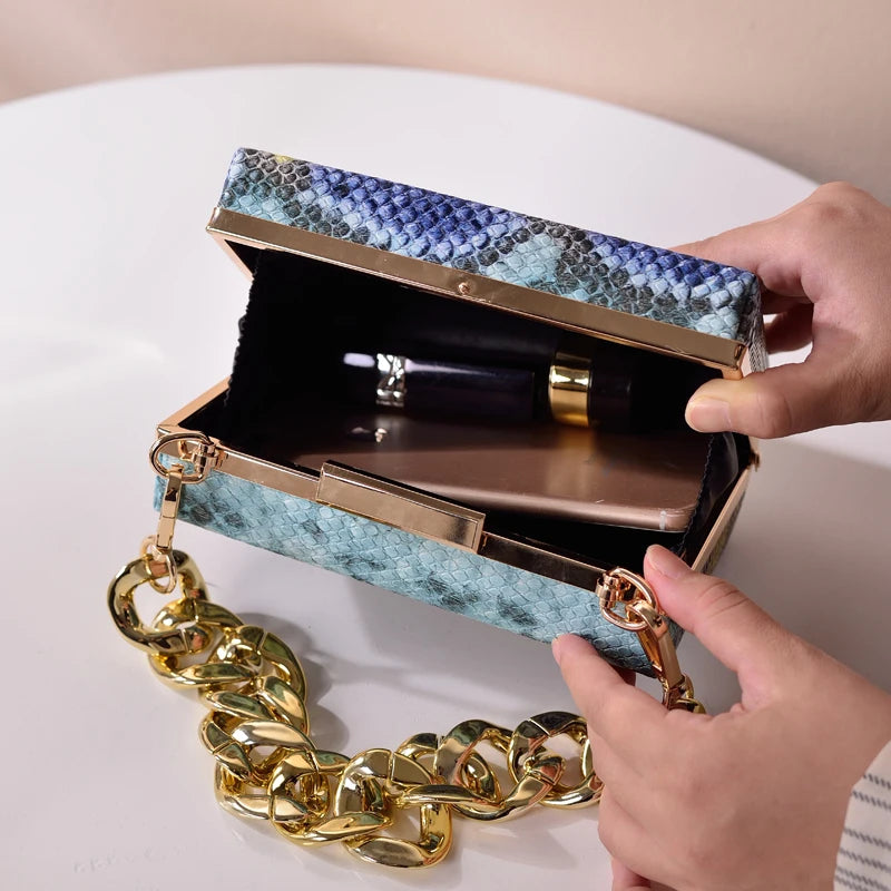 Green Clutch Purse Snake Print Handbag for Women Crossbody Bags Wallet