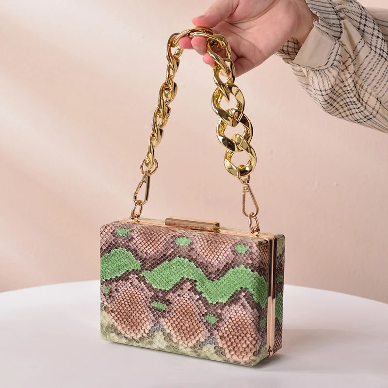 Green Clutch Purse Snake Print Handbag for Women Crossbody Bags Wallet