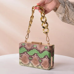 Green Clutch Purse Snake Print Handbag for Women Crossbody Bags Wallet