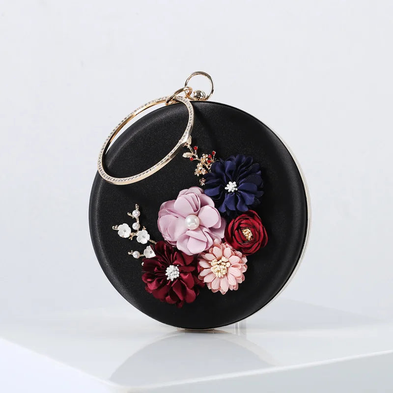 Green Clutch Round Bag Handbags for Wedding Applique Circle Shoulder Purse