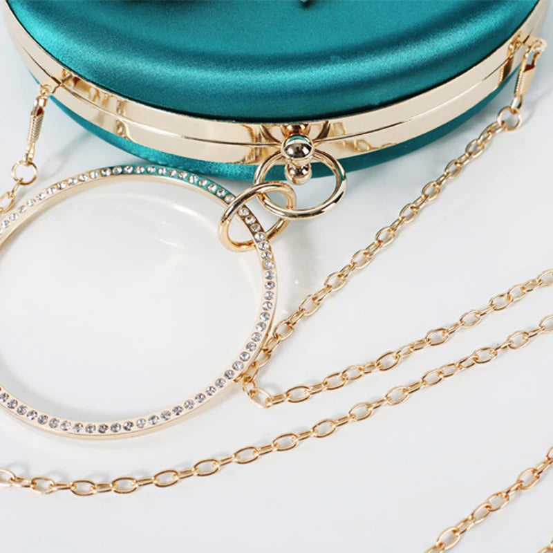 Green Clutch Round Bag Handbags for Wedding Applique Circle Shoulder Purse