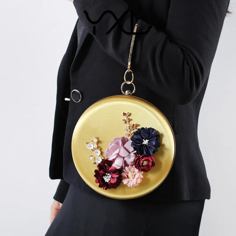 Green Clutch Round Bag Handbags for Wedding Applique Circle Shoulder Purse