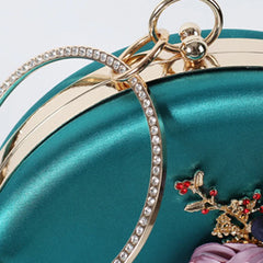 Green Clutch Round Bag Handbags for Wedding Applique Circle Shoulder Purse