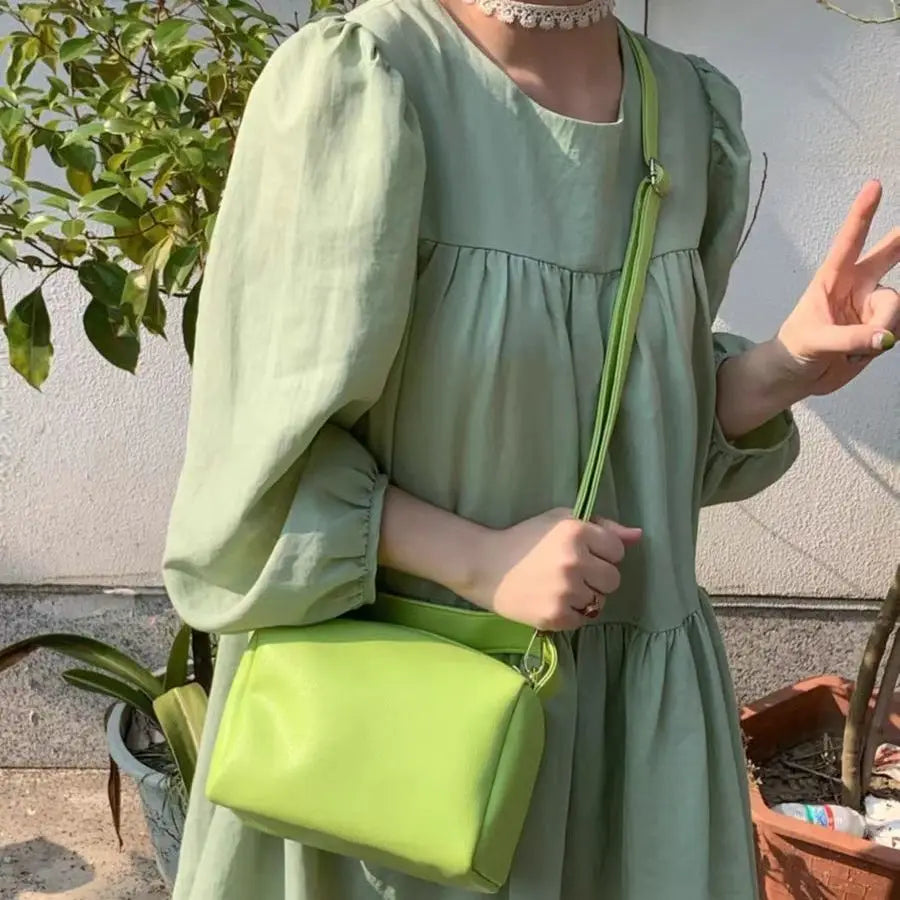 Small Leather Green Crossbody Bag Orange Purse Women's Shoulder Bag
