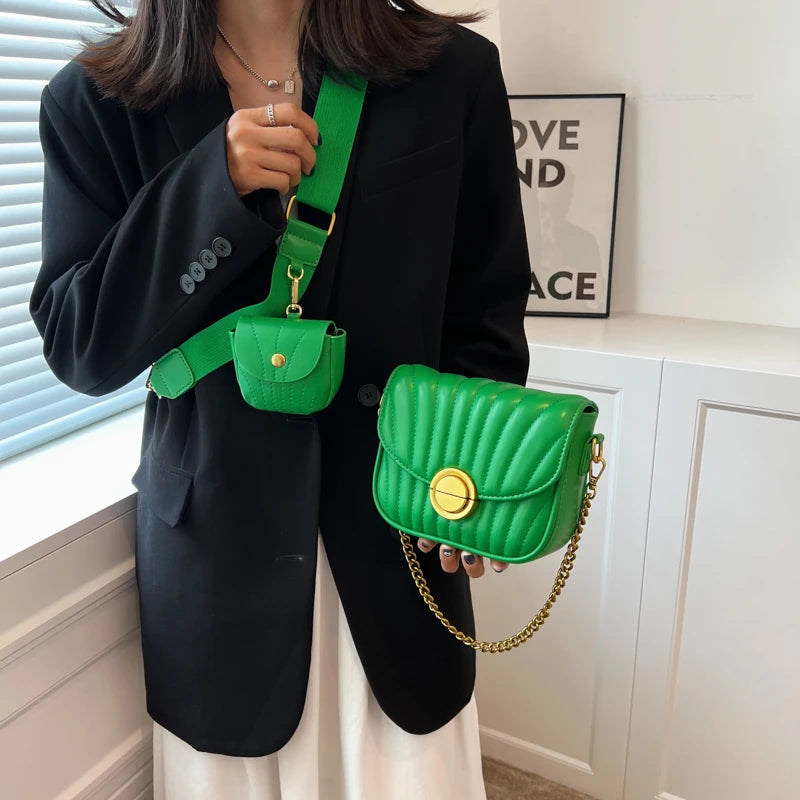 Green Shoulder Bag For Women Chain Handbags Small PU Leather Crossbody Bag