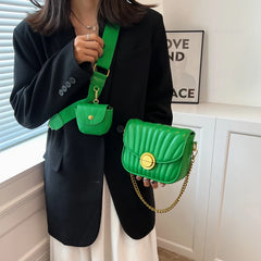 Green Shoulder Bag For Women Chain Handbags Small PU Leather Crossbody Bag