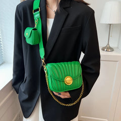 Green Shoulder Bag For Women Chain Handbags Small PU Leather Crossbody Bag