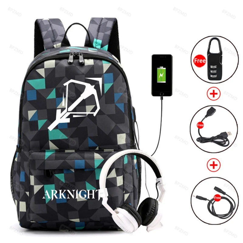 Arknights School Backpack Anti-Theft USB Charging Laptop Bag