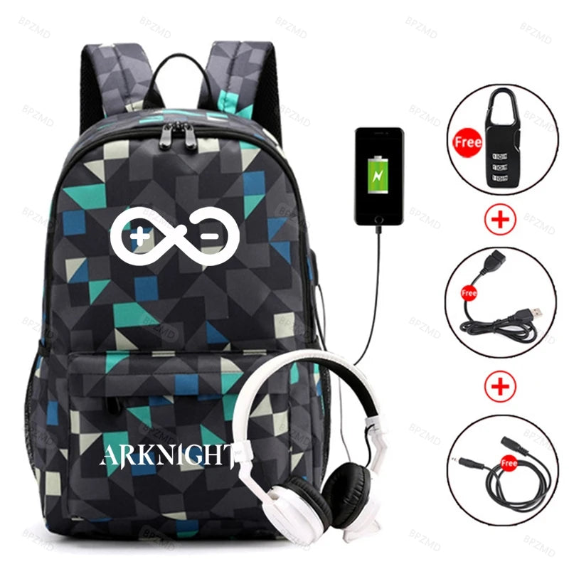Arknights School Backpack Anti-Theft USB Charging Laptop Bag