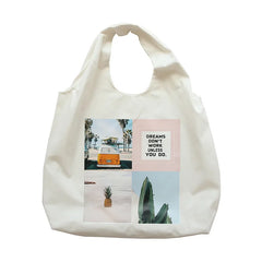 Green Plant Canvas Bag Art Large Capacity Daily Single Shoulder Tote Bag