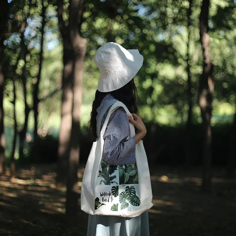 Green Plant Canvas Bag Art Large Capacity Daily Single Shoulder Tote Bag