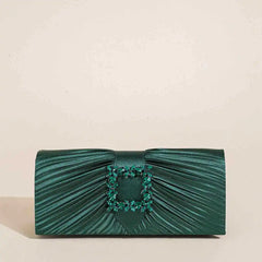 Green Pleated Clutches Bag Rhinestone Hasp Phone Purse Handbag