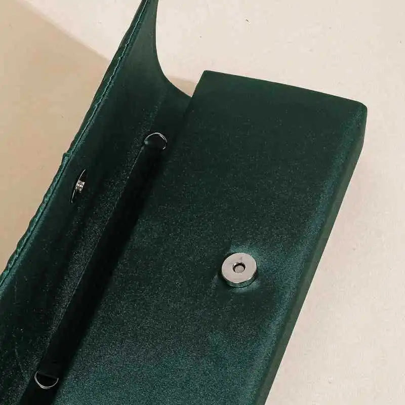 Green Pleated Clutches Bag Rhinestone Hasp Phone Purse Handbag