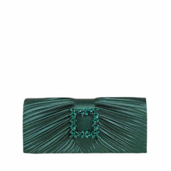 Green Pleated Clutches Bag Rhinestone Hasp Phone Purse Handbag
