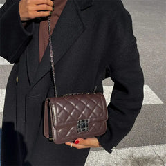 Green Quilted Bag With Chain Diamond Lattice Leather Shoulder Crossbody Bag
