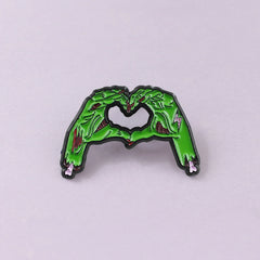 Green Skull Hands Skeleton Brooch Enamel Pin Gothic Halloween Jewelry